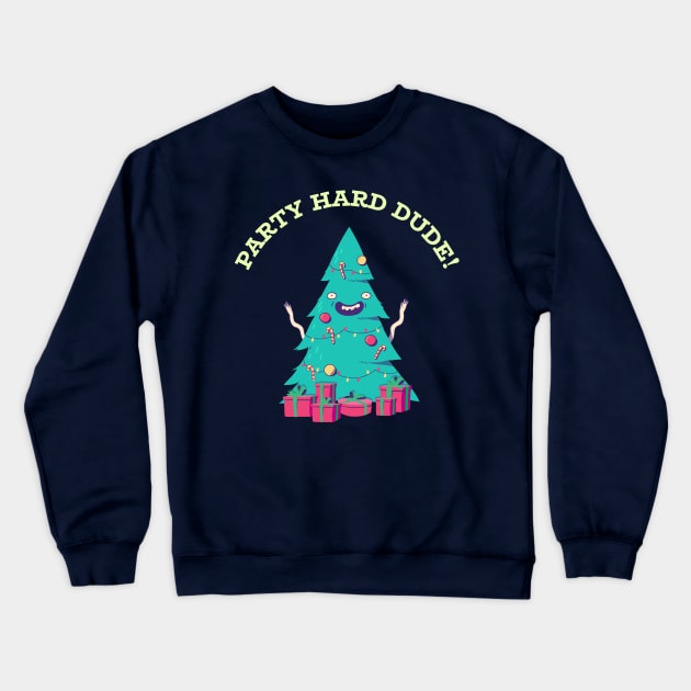 Party Hard Dude Christmas Tree Crewneck Sweatshirt by Evlar